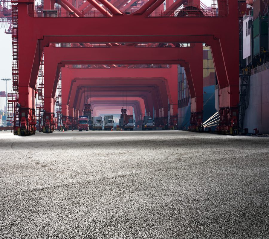 Container operation in the port.